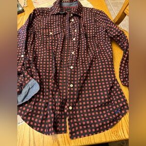 Talbots women's Collared Shirt Button Up Long Sleeve 100% Cotton Sz 10  Red Blue